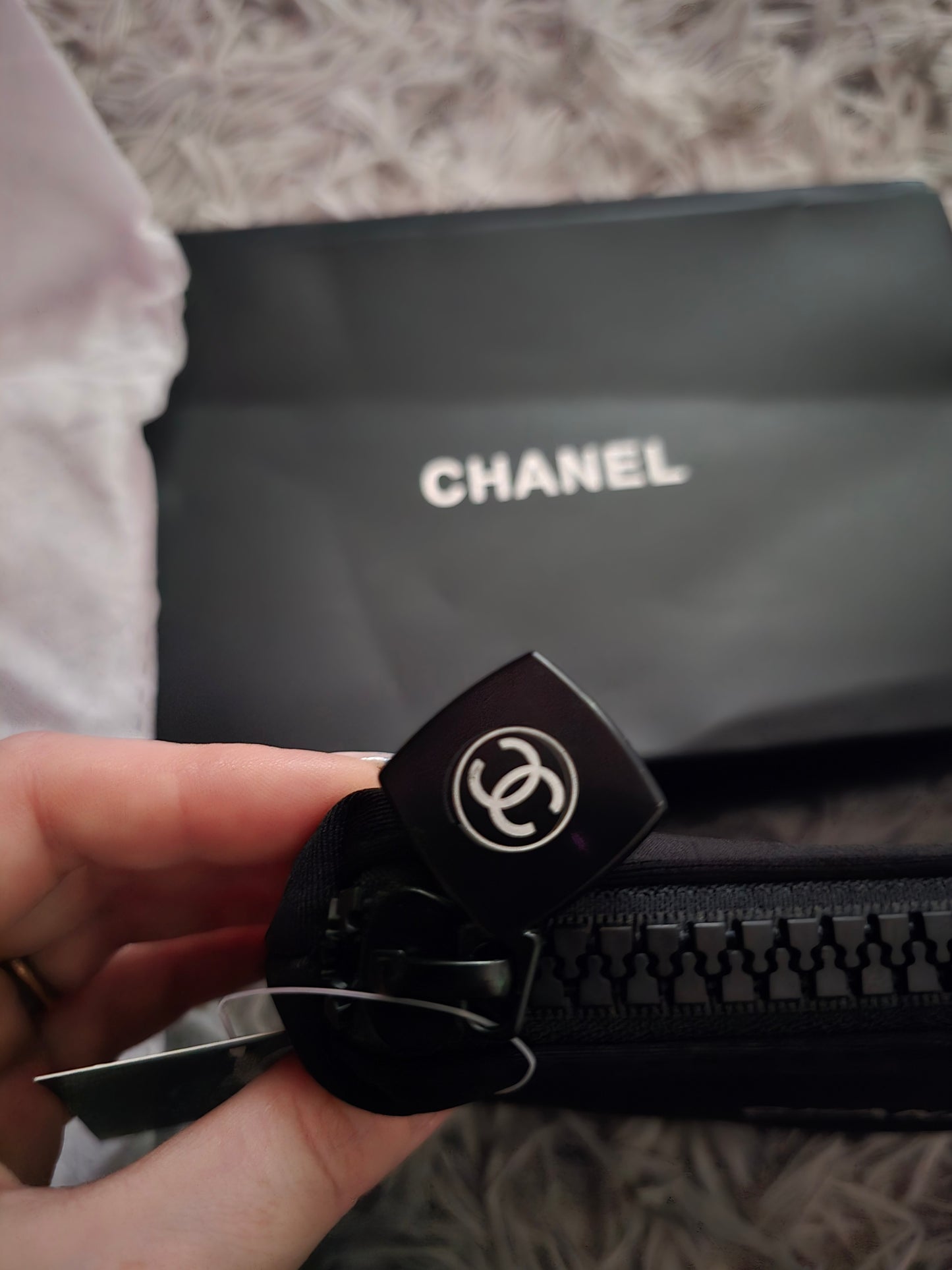 Chanel Black & White Neoprene Small Cosmetic Pouch (BNIB)(COMES WITH DUST BAG)