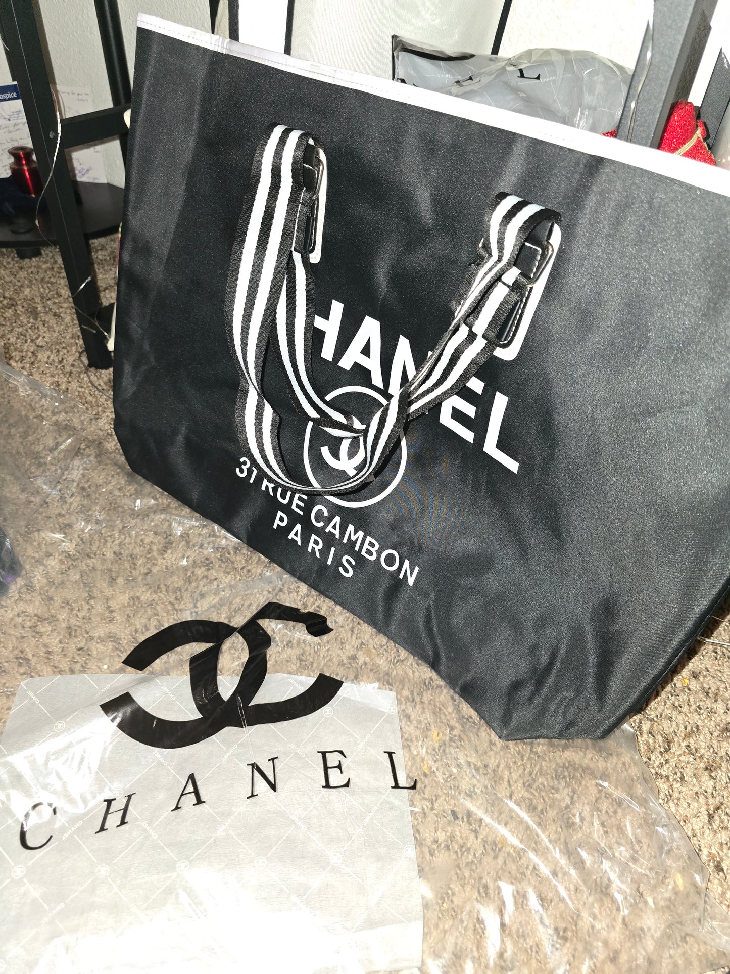 Chanel CC Two Way Handle Huge Beach Tote Black & White (BRAND NEW)