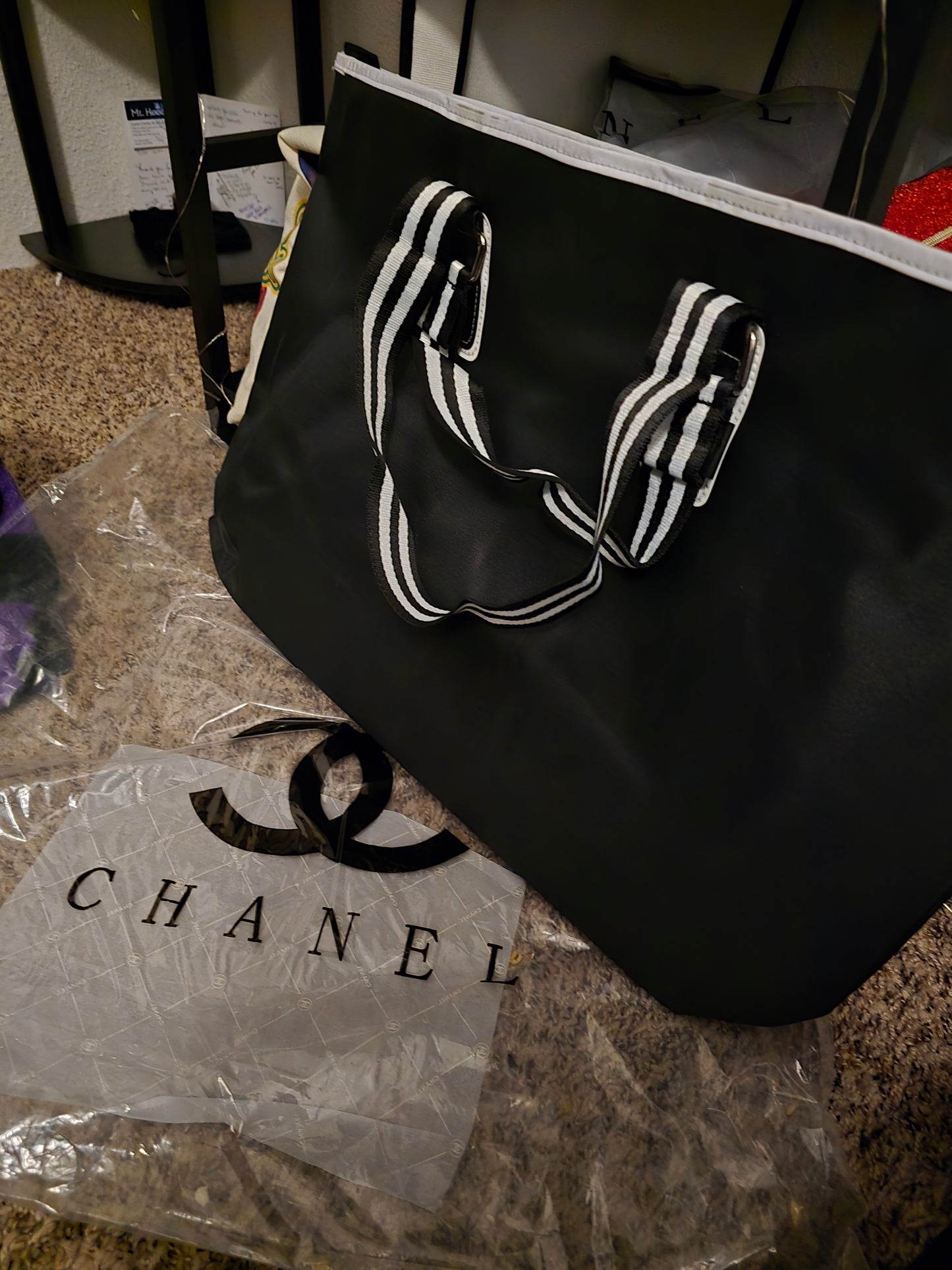 Chanel CC Two Way Handle Huge Beach Tote Black & White (BRAND NEW)