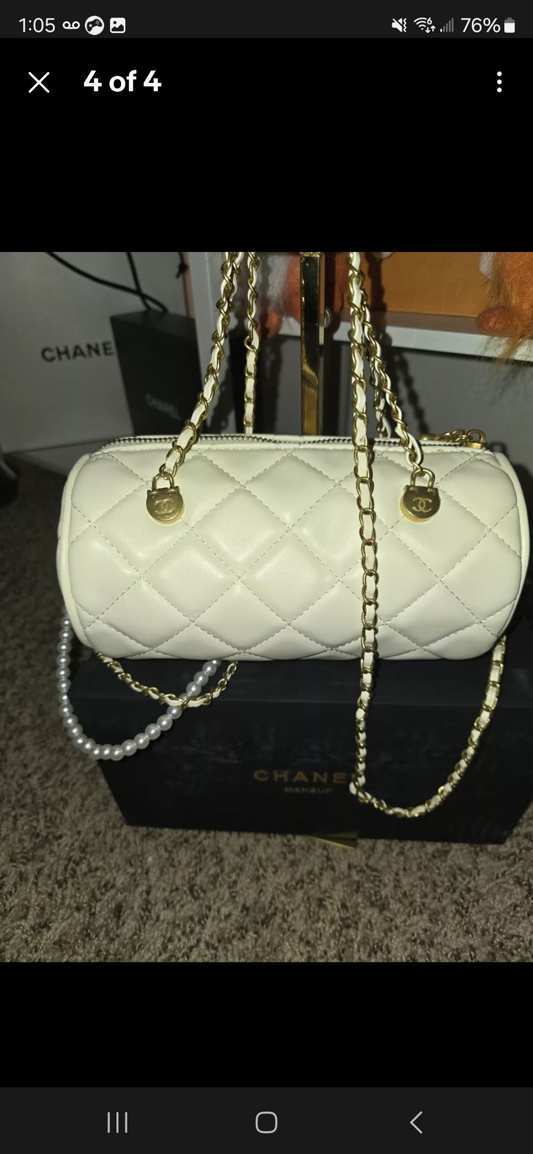 Chanel Makeup CC Gold , White & Gold 2 Way Barrel Bag W/ chain & pearl Strap (BNIB)